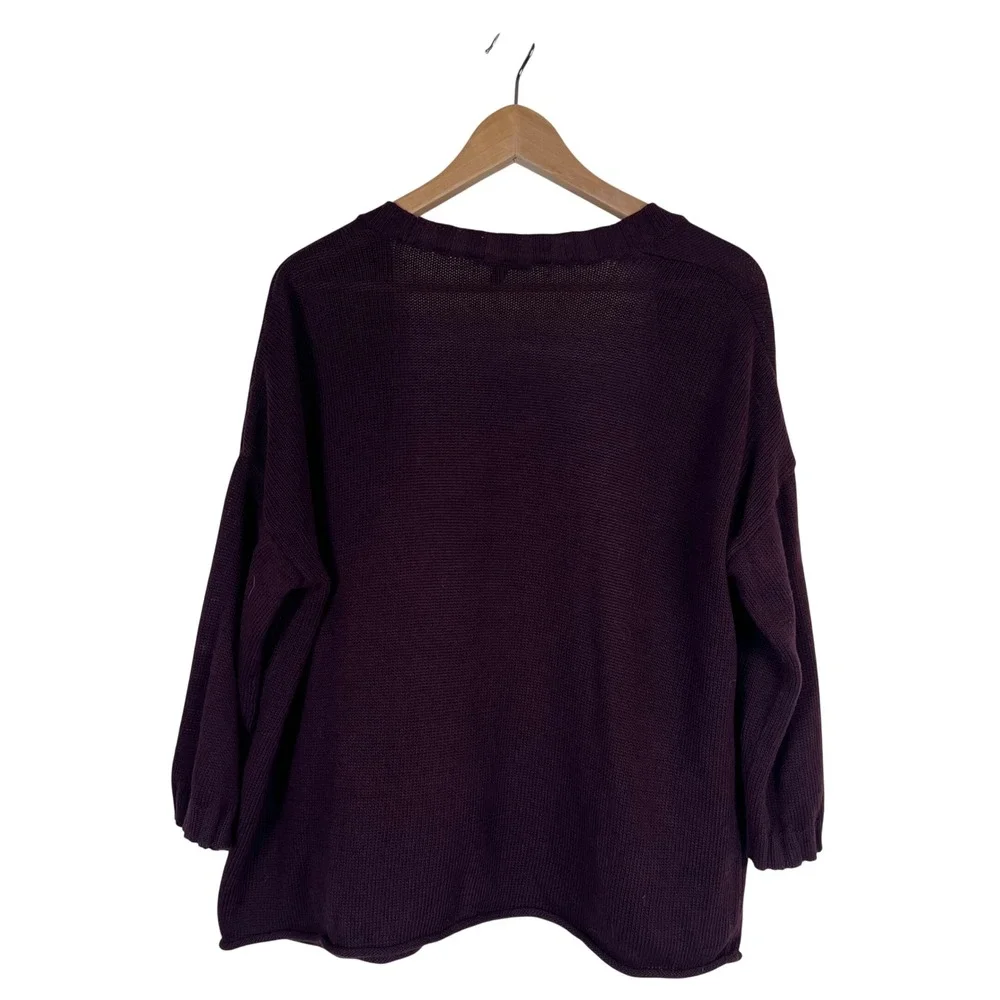 Eileen Fisher Womens Plum Purple Linen Cotton Open Front Cardigan Sweater S/P